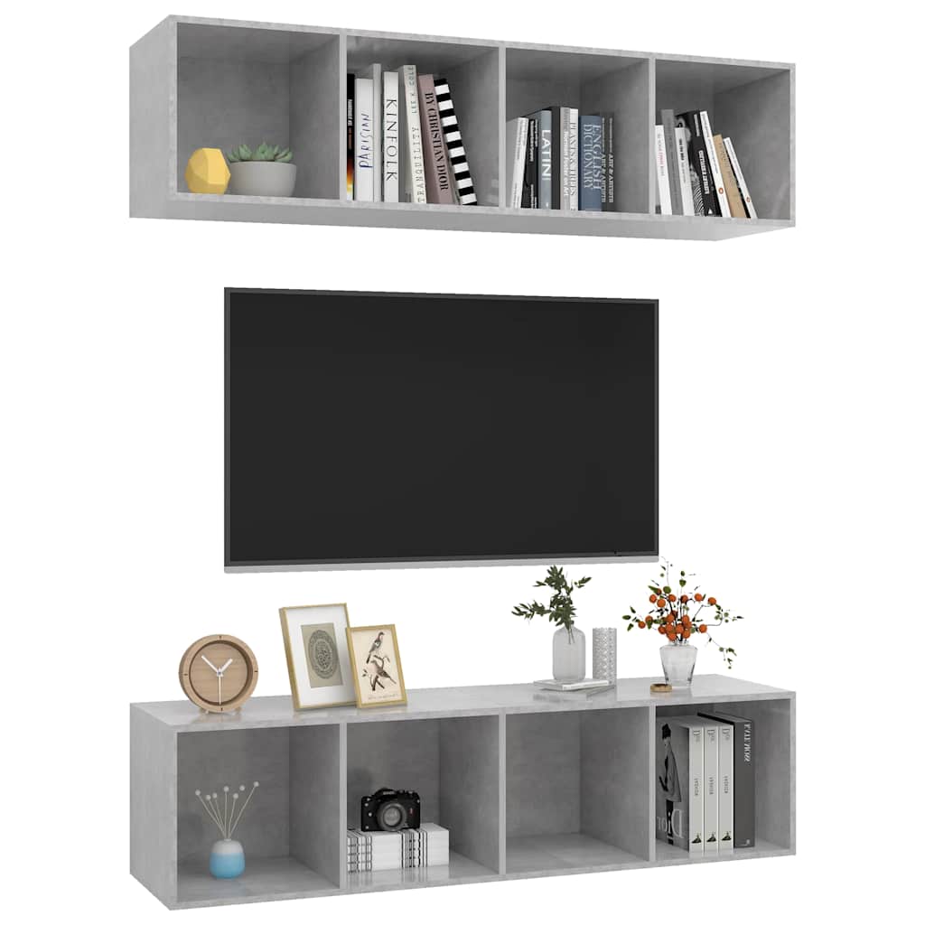 TV-Wandschränke 2 Stk. Betongrau Holzwerkstoff