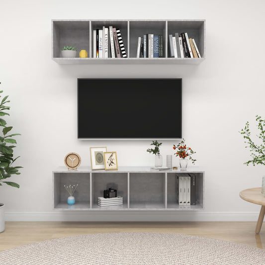 Meubles TV muraux (2 pièces) en bois gris béton