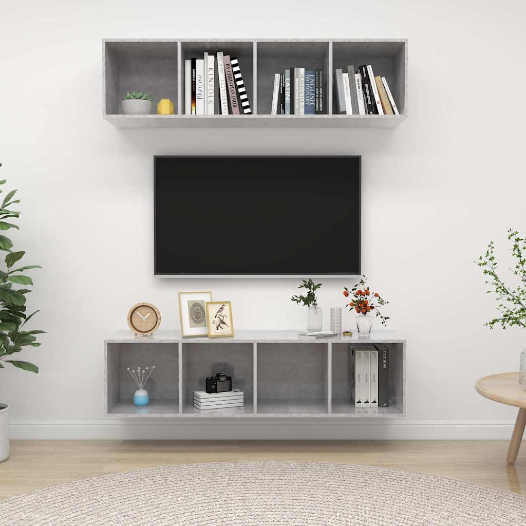 TV-Wandschränke 2 Stk. Betongrau Holzwerkstoff
