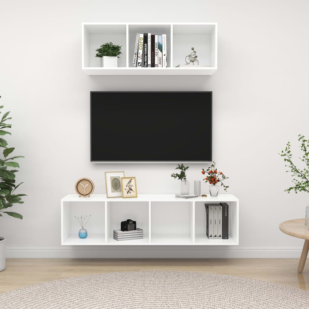 2-tlg. TV-Schrank-Set Weiß Holzwerkstoff