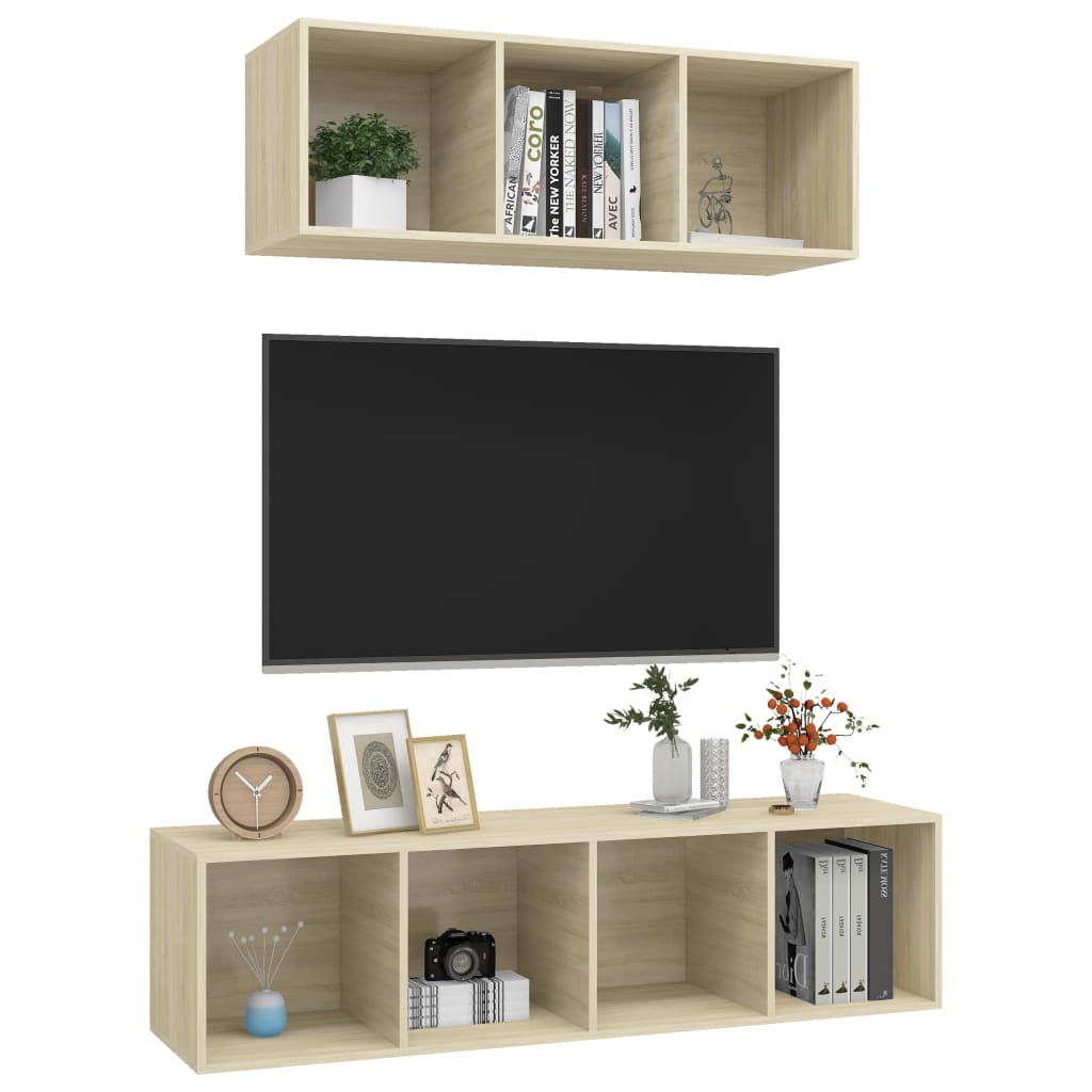 Ensemble de meubles TV 2 pièces en bois de chêne Sonoma
