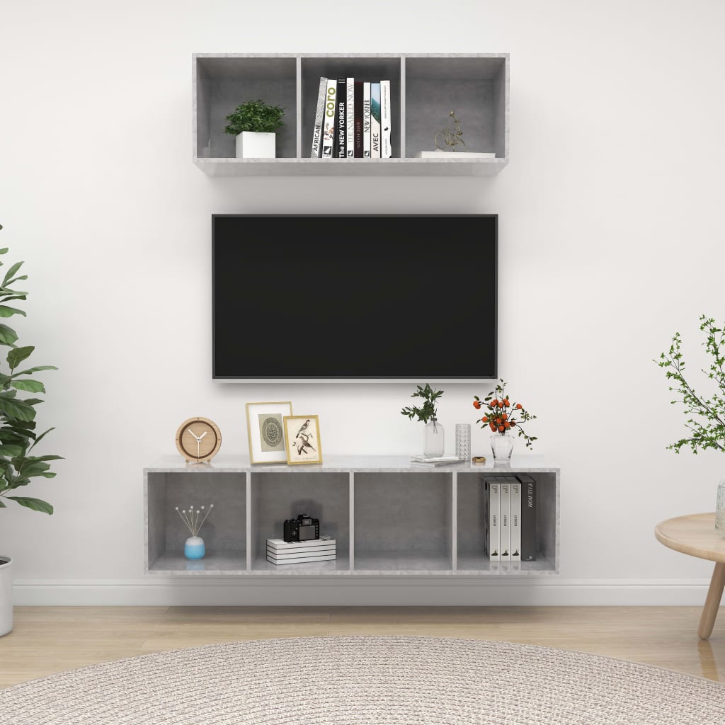 2-piece TV cabinet set concrete grey wood-based material