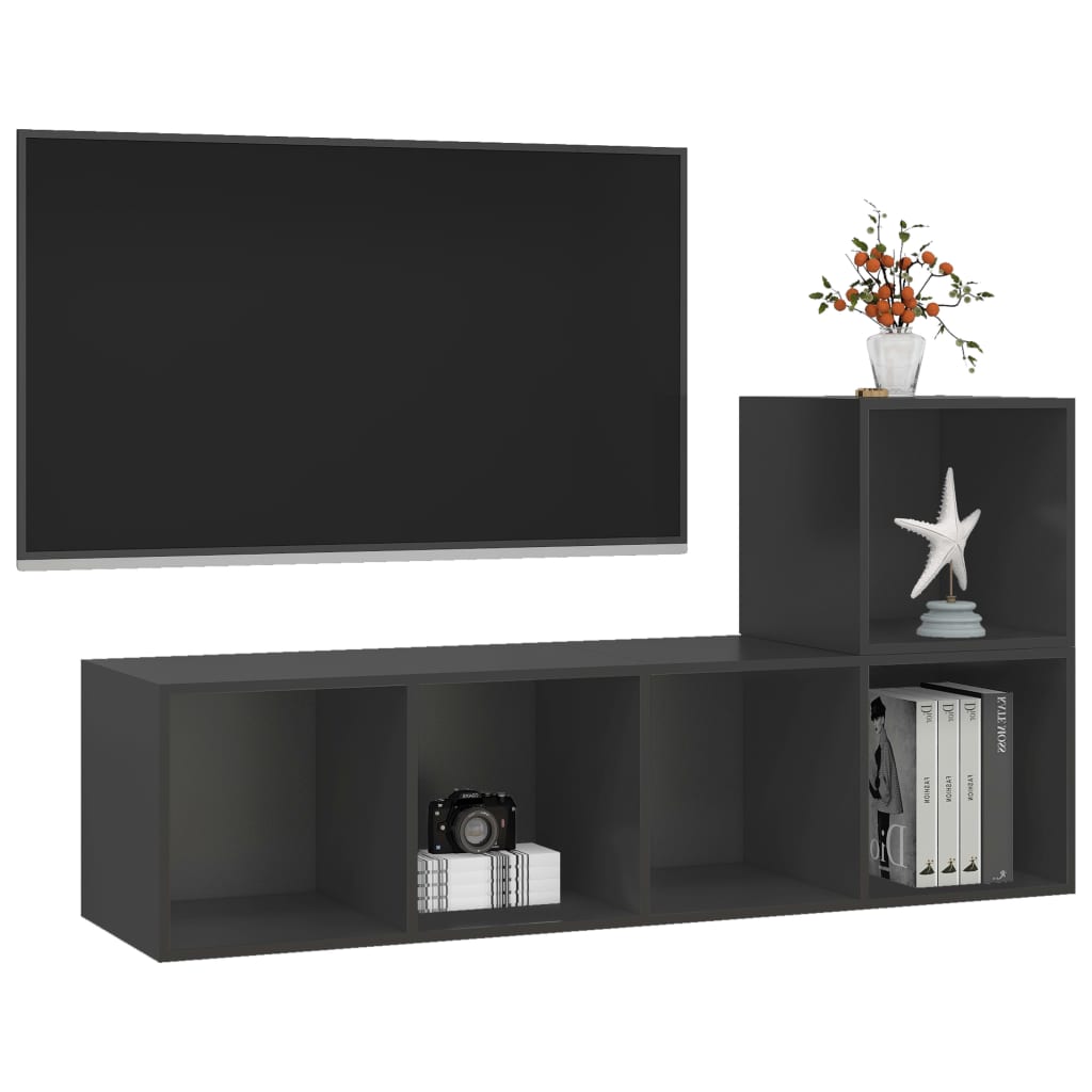 2-tlg. TV-Schrank-Set Grau Holzwerkstoff