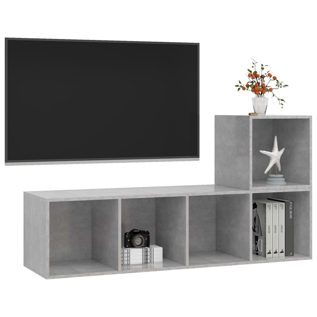 2-piece TV cabinet set concrete grey wood-based material