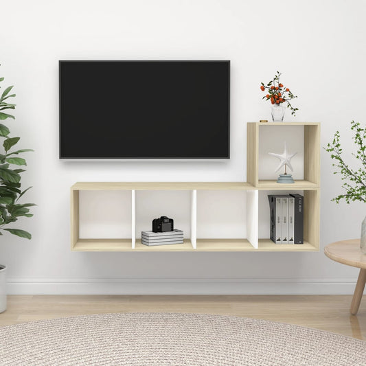 Ensemble de meubles TV 2 pièces en bois de chêne Sonoma blanc