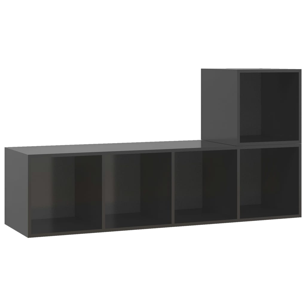 2-piece TV cabinet set, high-gloss grey, wood-based material