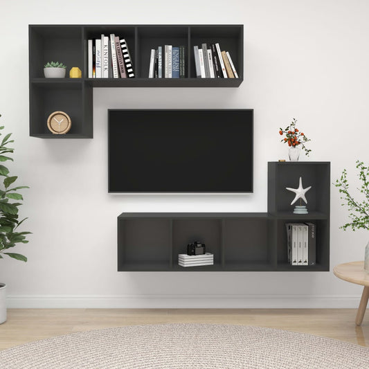 Ensemble de meubles TV 4 pièces, matériau à base de bois gris