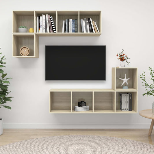 Ensemble de meubles TV 4 pièces en bois de chêne Sonoma