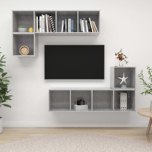 Ensemble de meubles TV 4 pièces en béton gris à base de bois