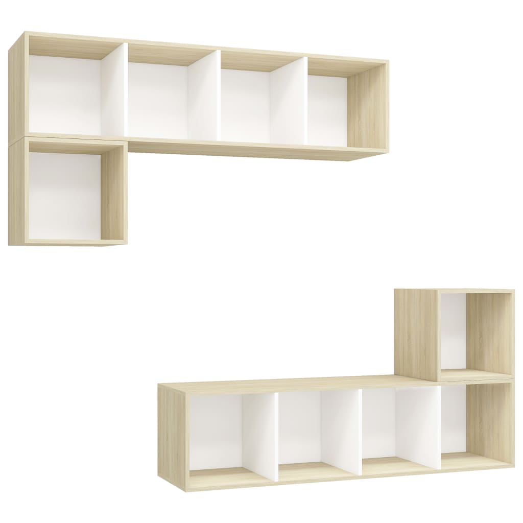 Ensemble de meubles TV 4 pièces en bois de chêne Sonoma blanc