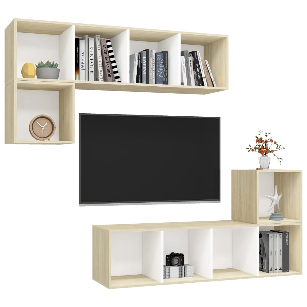 Ensemble de meubles TV 4 pièces en bois de chêne Sonoma blanc