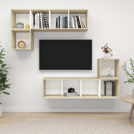 Ensemble de meubles TV 4 pièces en bois de chêne Sonoma blanc
