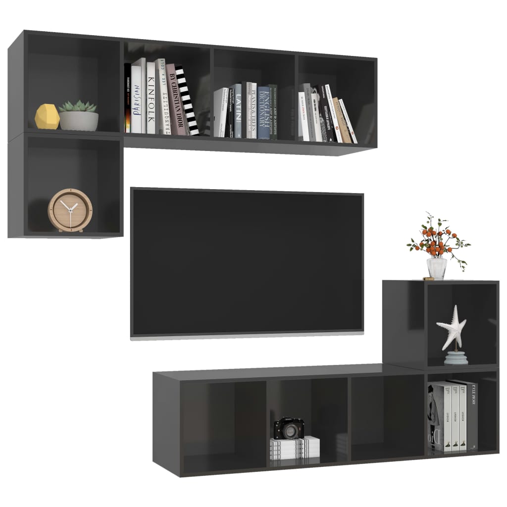 Ensemble de meubles TV 4 pièces, gris brillant, matériau à base de bois