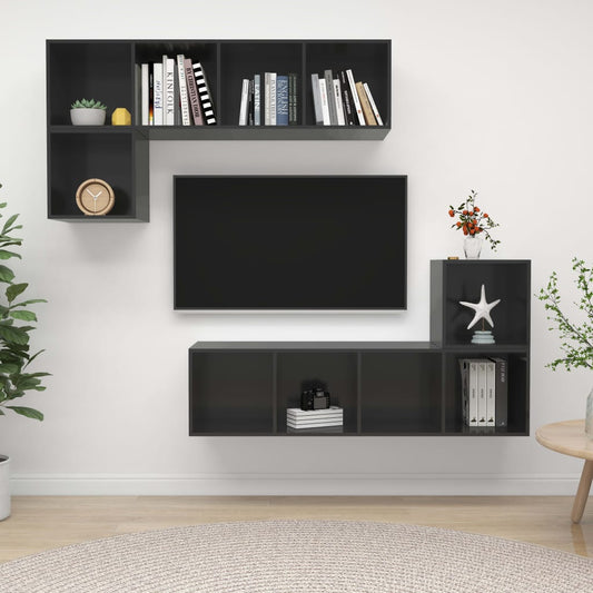 Ensemble de meubles TV 4 pièces, gris brillant, matériau à base de bois