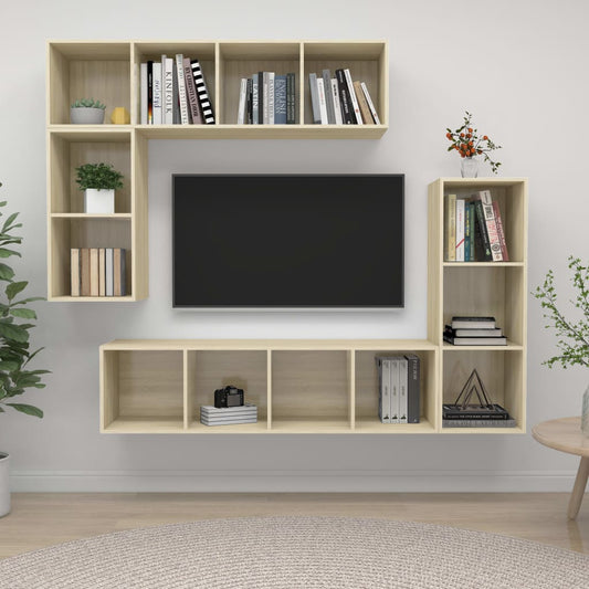 Ensemble de meubles TV 4 pièces en bois de chêne Sonoma