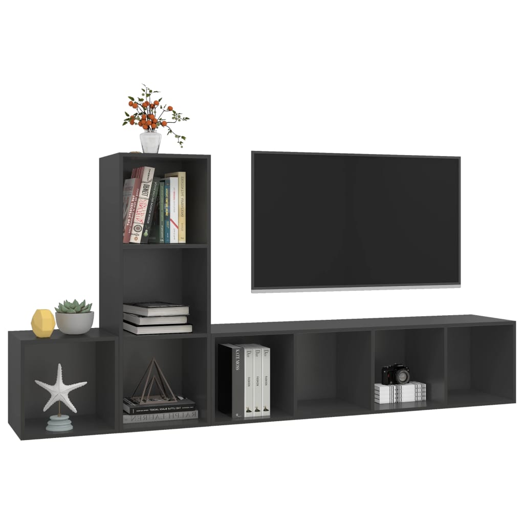 Ensemble de meubles TV 3 pièces, matériau à base de bois gris
