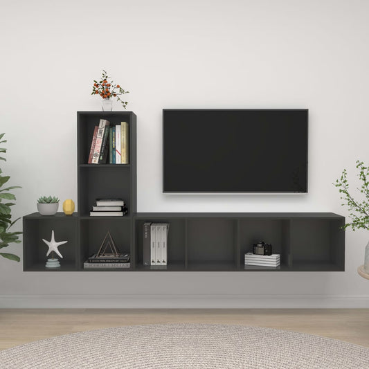 Ensemble de meubles TV 3 pièces, matériau à base de bois gris