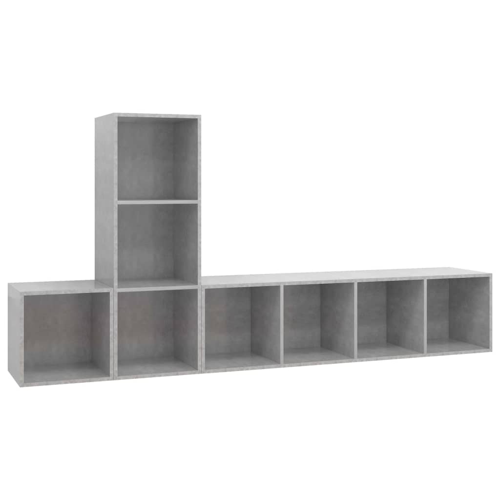 Ensemble de meubles TV 3 pièces en béton gris à base de bois