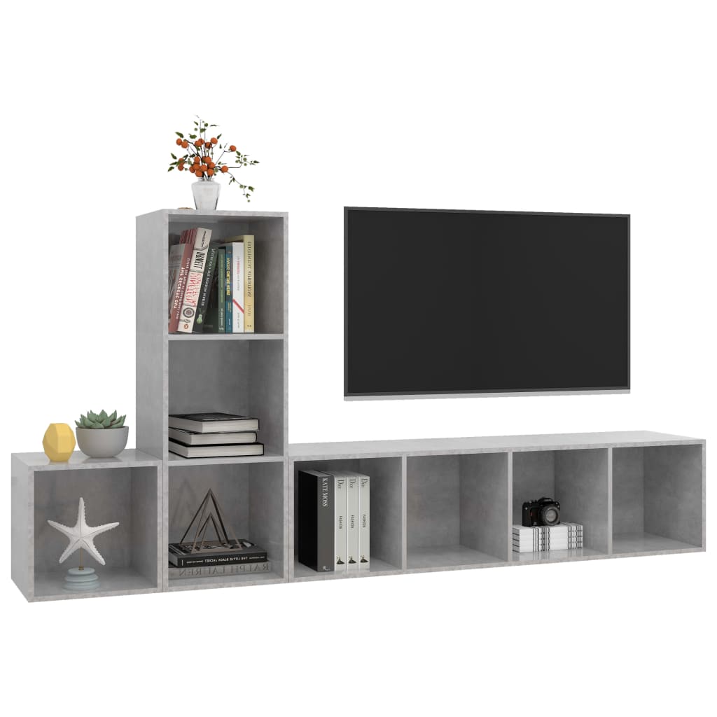 Ensemble de meubles TV 3 pièces en béton gris à base de bois