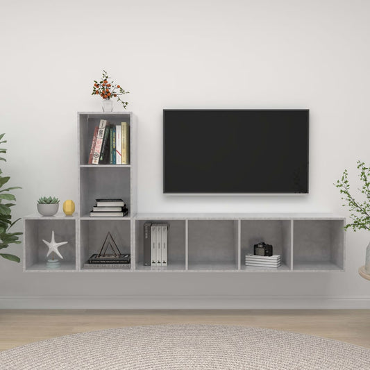 Ensemble de meubles TV 3 pièces en béton gris à base de bois