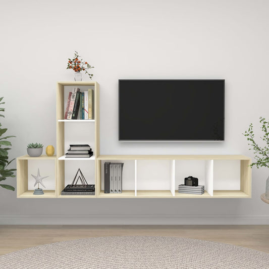 Ensemble de meubles TV 3 pièces en bois de chêne Sonoma blanc
