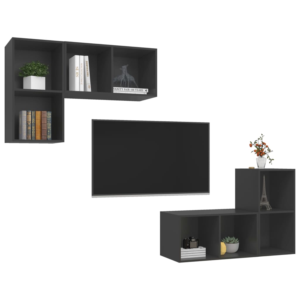 TV wall cabinets 4 pcs. Grey wood material