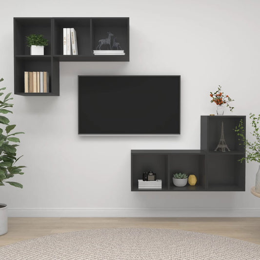 TV wall cabinets 4 pcs. Grey wood material