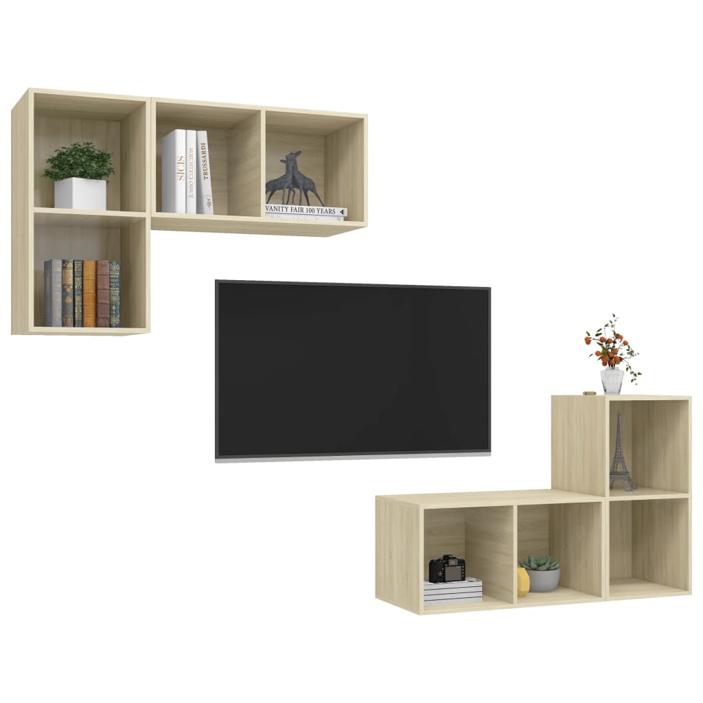 TV wall cabinets 4 pcs. Sonoma oak wood material