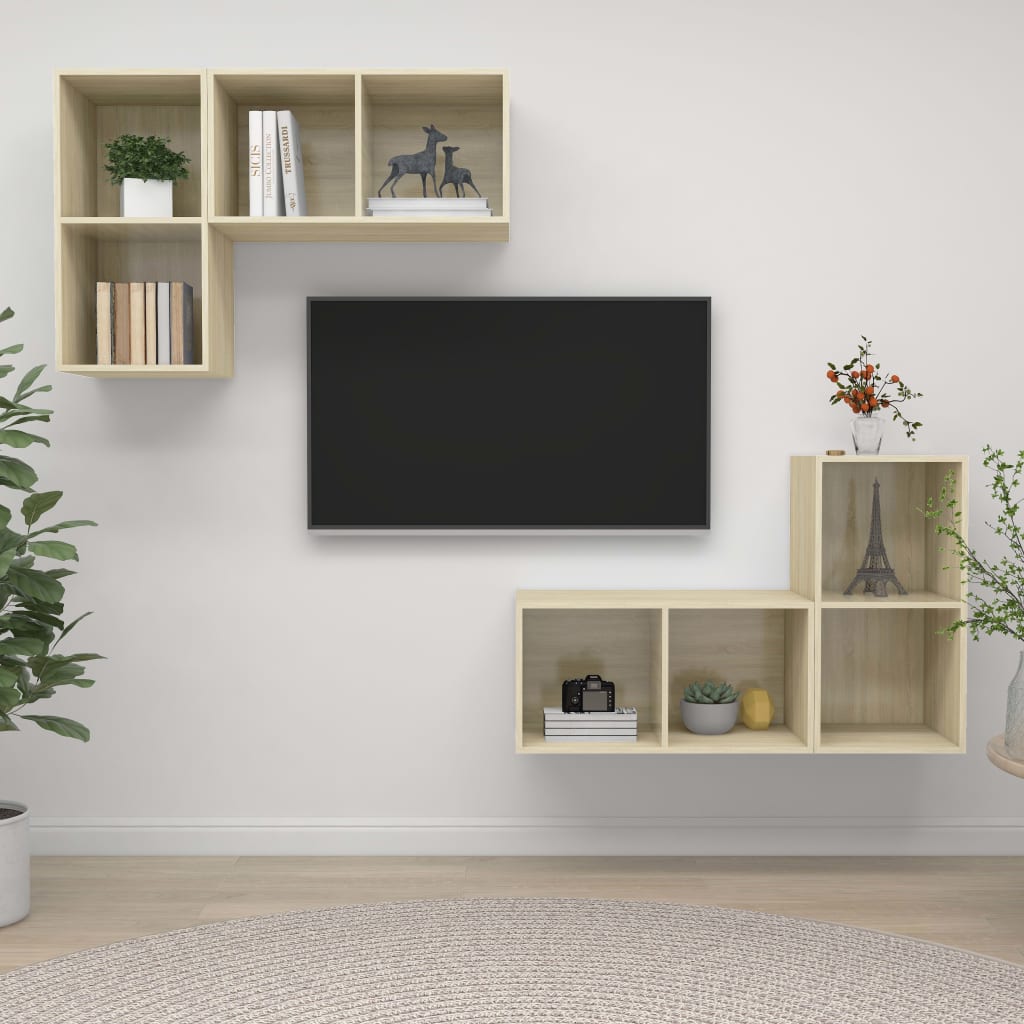 TV wall cabinets 4 pcs. Sonoma oak wood material
