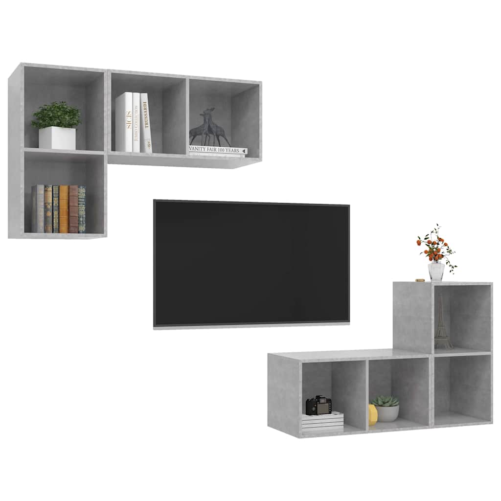 TV-Wandschränke 4 Stk. Betongrau Holzwerkstoff