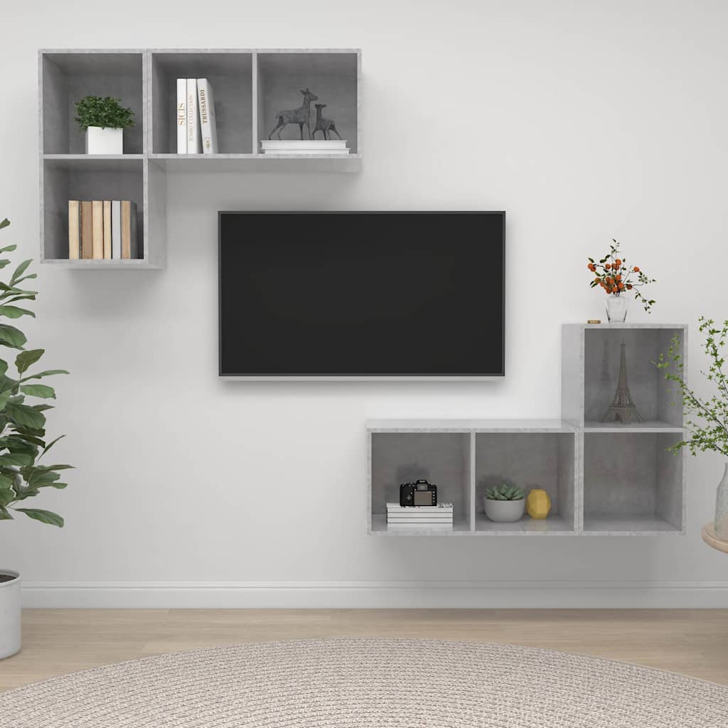 TV-Wandschränke 4 Stk. Betongrau Holzwerkstoff