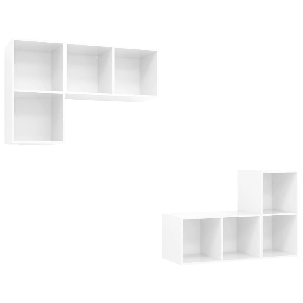 TV wall cabinets 4 pcs. High-gloss white wood material