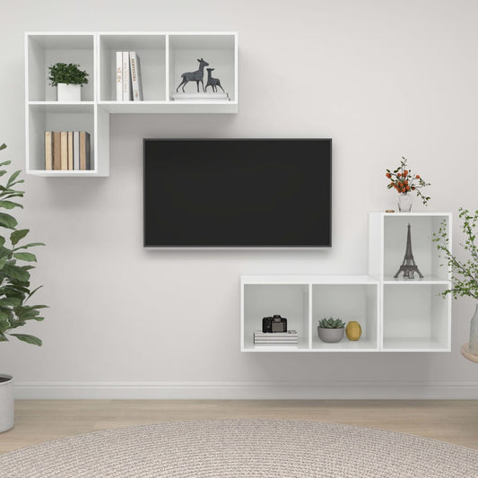 TV wall cabinets 4 pcs. High-gloss white wood material