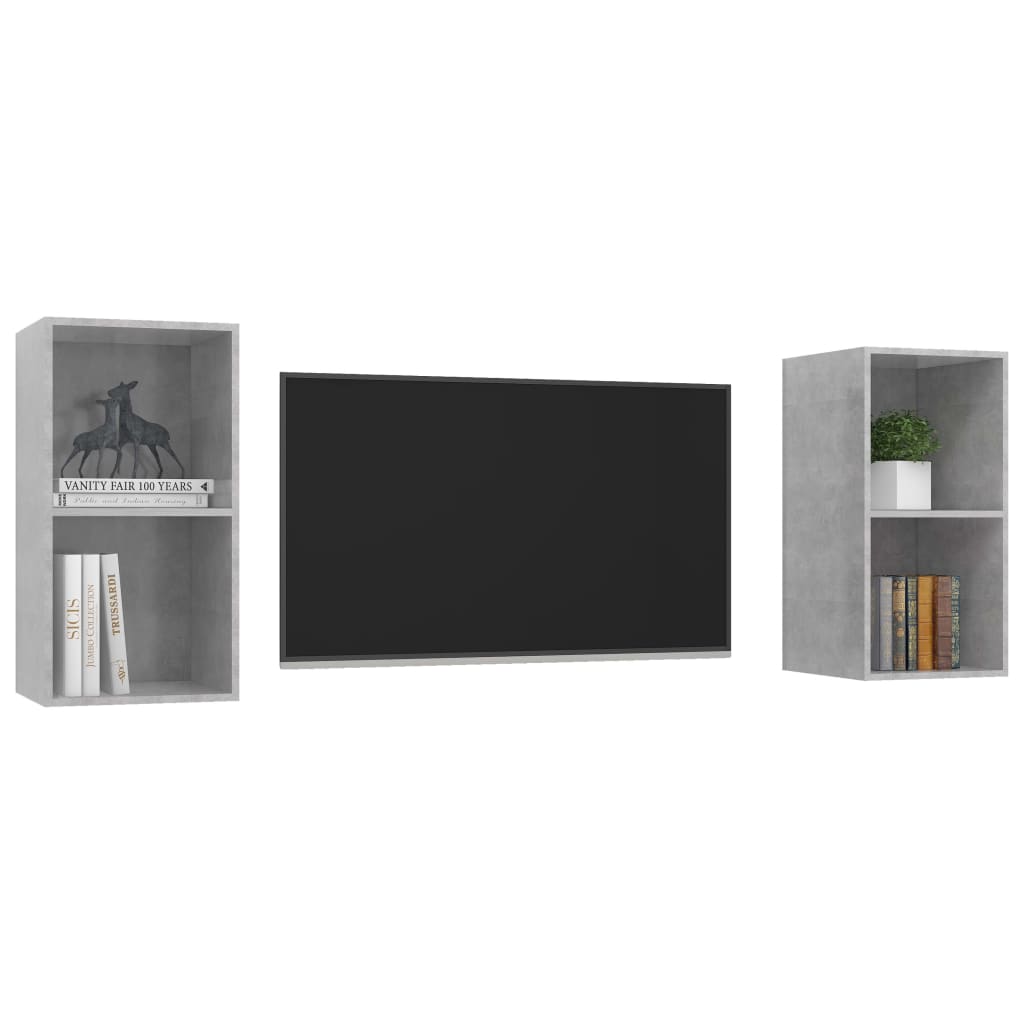 Meubles TV muraux (2 pièces) en bois gris béton