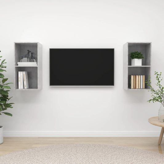 Meubles TV muraux (2 pièces) en bois gris béton