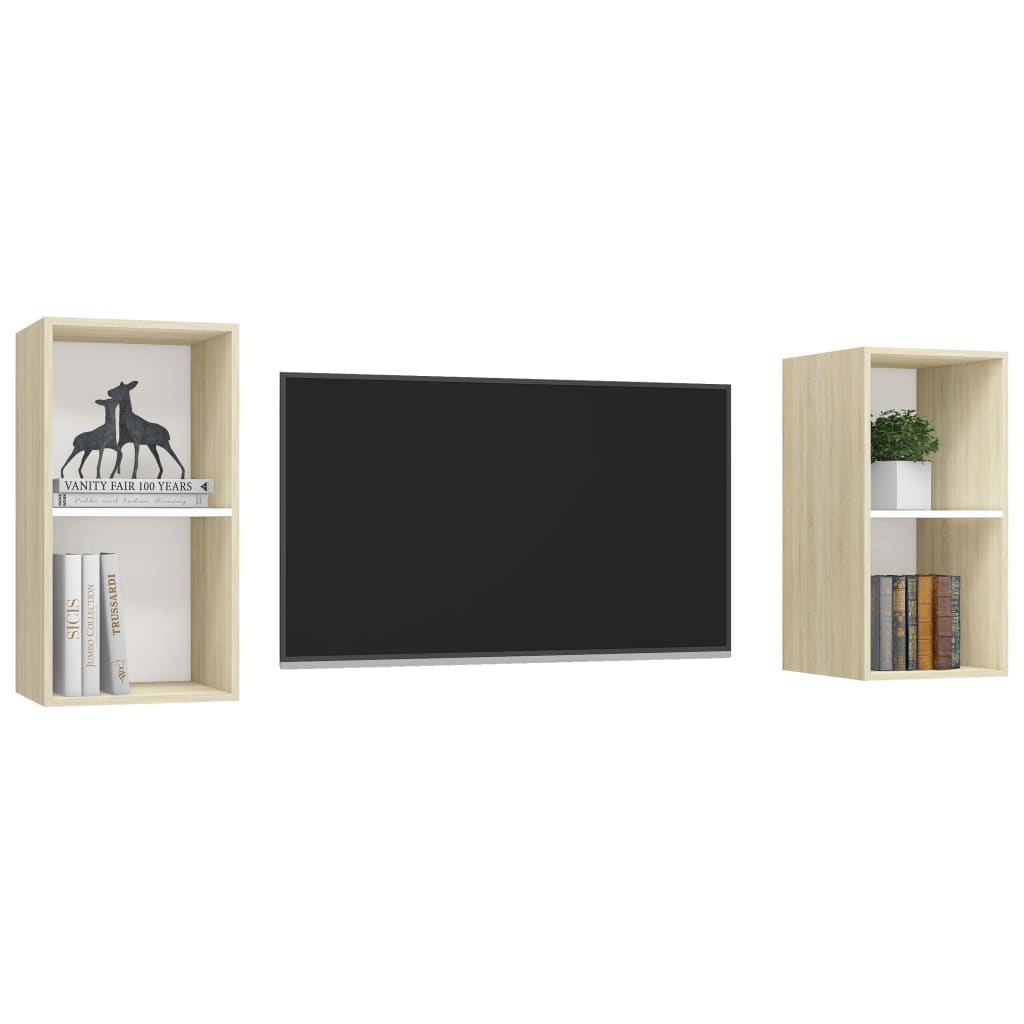 TV wall cabinets 2 pcs. White Sonoma oak wood material