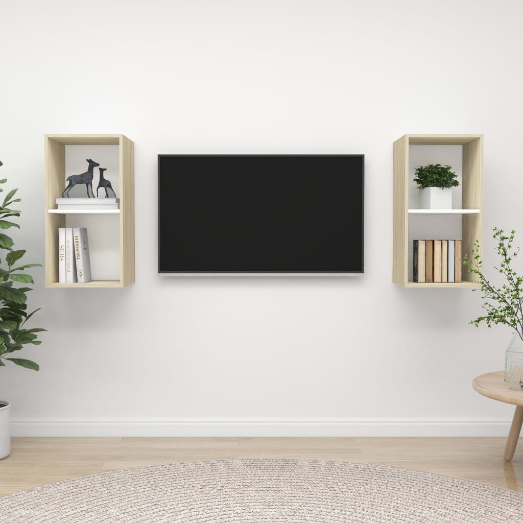 TV wall cabinets 2 pcs. White Sonoma oak wood material
