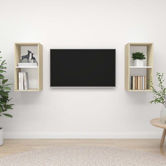 TV wall cabinets 2 pcs. White Sonoma oak wood material