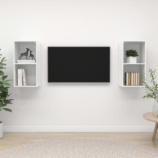 Meubles TV muraux (2 pièces) en bois blanc brillant