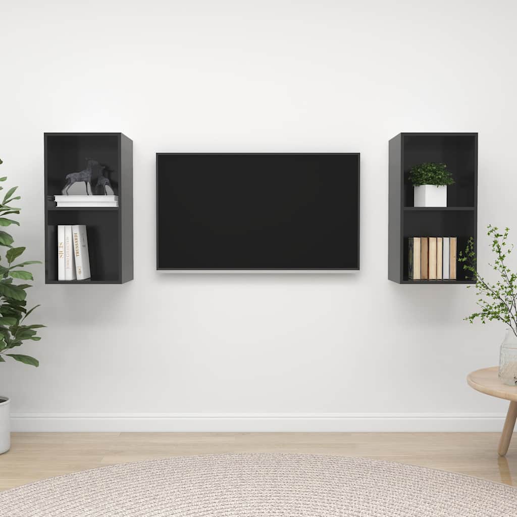 TV-Wandschränke 2 Stk. Hochglanz-Grau Holzwerkstoff