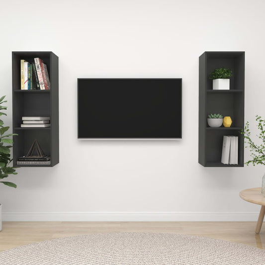 Meubles TV muraux, 2 pièces, en bois gris