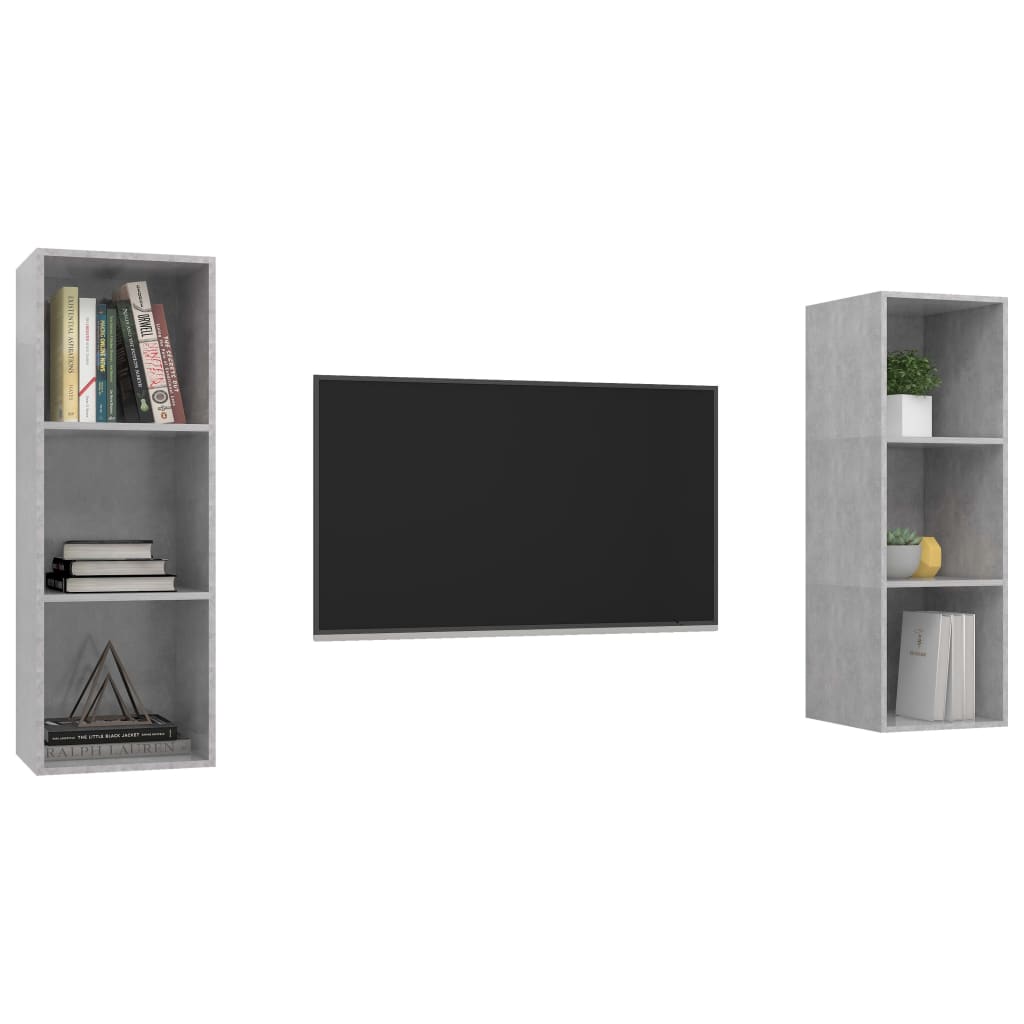 Meubles TV muraux (2 pièces) en bois gris béton