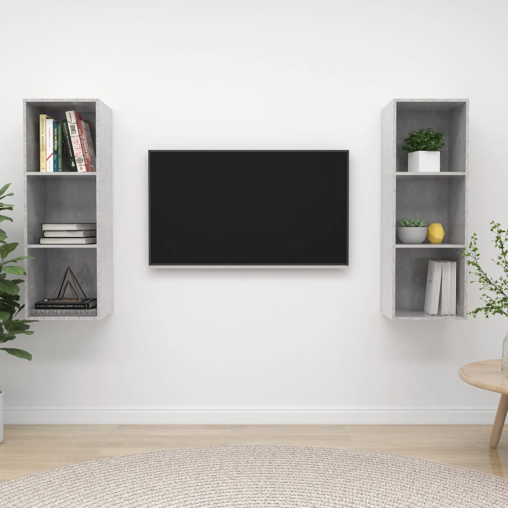 Meubles TV muraux (2 pièces) en bois gris béton