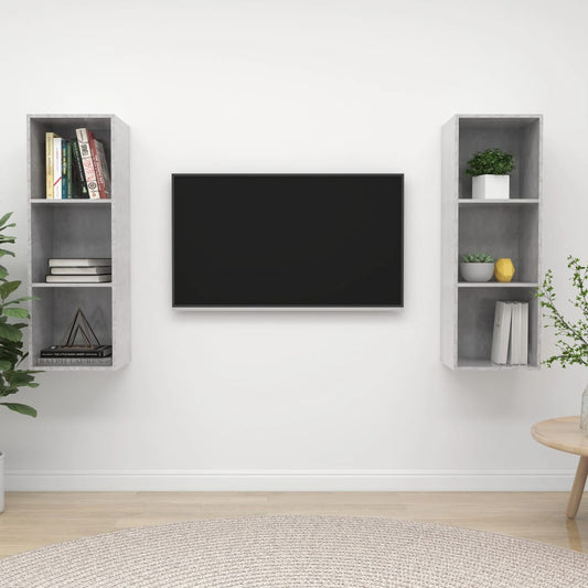 Meubles TV muraux (2 pièces) en bois gris béton