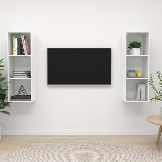 Meubles TV muraux (2 pièces) en bois blanc brillant