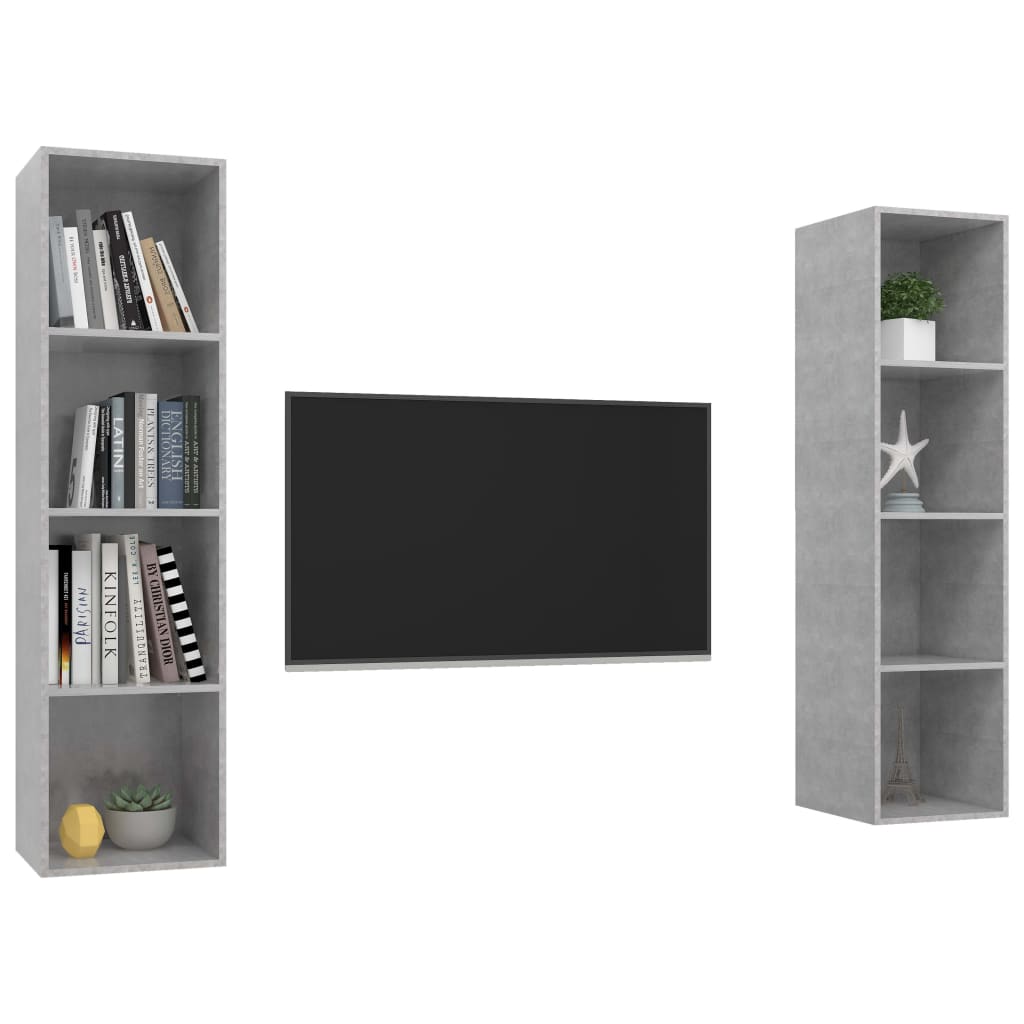 Meubles TV muraux (2 pièces) en bois gris béton