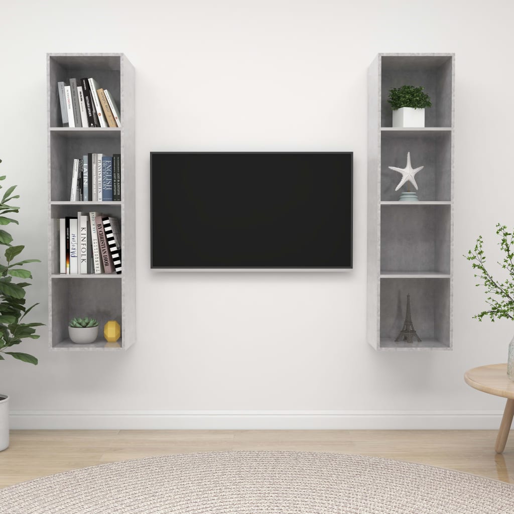 Meubles TV muraux (2 pièces) en bois gris béton
