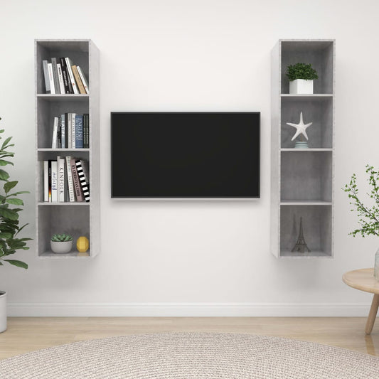 Meubles TV muraux (2 pièces) en bois gris béton