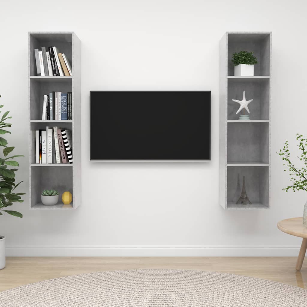 TV-Wandschränke 2 Stk. Betongrau Holzwerkstoff