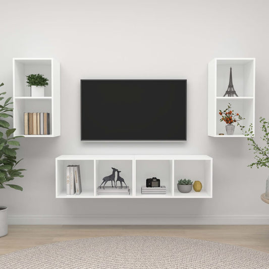 TV-Wandschränke 4 Stk. Weiß Holzwerkstoff